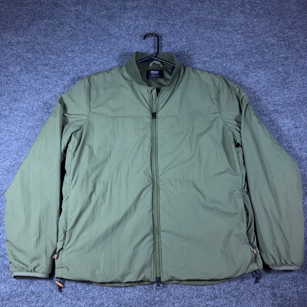 Levis Commuter Jacket Mens Medium Olive Green Ripstop Full Zip Bomber Light